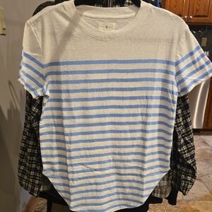 Lou & Grey White and Blue Striped Short Sleeve Tee